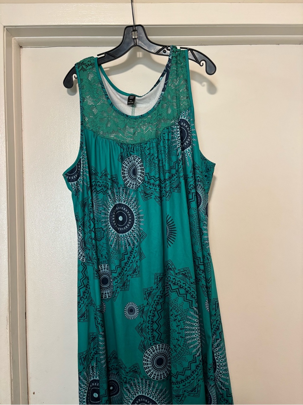 Green patterned Lace Yoke PTank Dress
